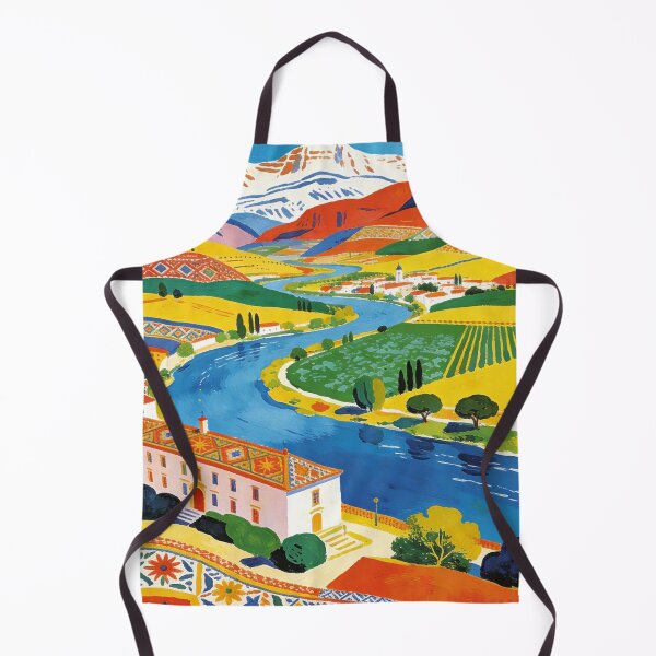 Item preview, Maximalist Landscape Gouache Art Print | Vibrant Mediterranean Valley River | Retro Vintage Travel Poster Decor designed and sold by Cherrydora.