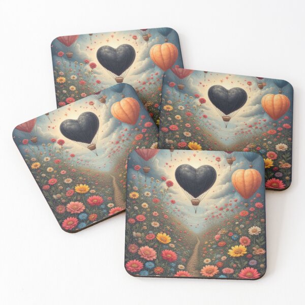 Item preview, Flower path beneath heart-shaped balloons in the sky designed and sold by Mianku | Für das Leben.