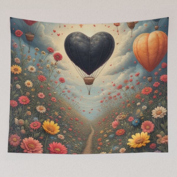 Item preview, Flower path beneath heart-shaped balloons in the sky designed and sold by Mianku | Für das Leben.