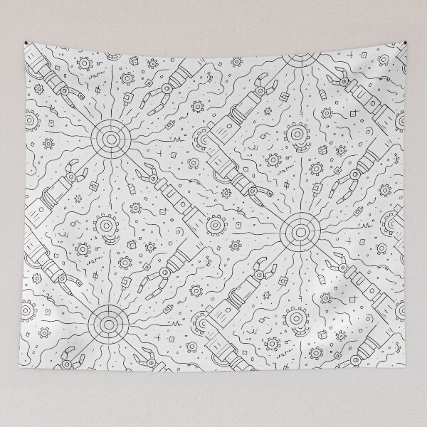 Item preview, Black & White Tech Core — Mechanical Line Art Pattern designed and sold by InNyutLab.