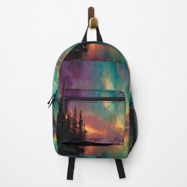 Item preview, Northern Lights Reflection on Lake, Impressionist Aurora Borealis Scene designed and sold by daila70.