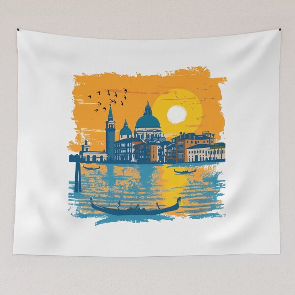 Item preview, Venice Sunset Skyline with Gondolas – Vibrant Italian City Illustration designed and sold by DesignArtist.ia.