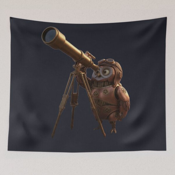 Item preview, The Celestial Navigator – Steampunk Owl Astronomer with Telescope designed and sold by Etchoura.
