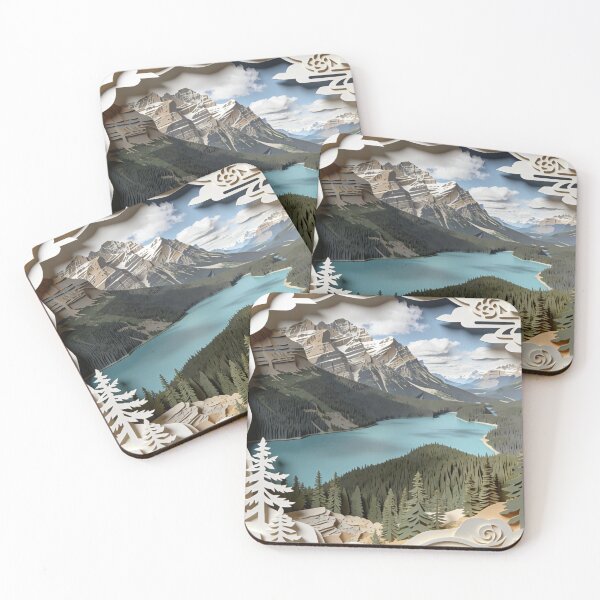 Item preview, 3D Paper Cut Mountain Landscape | Layered Turquoise Lake Art | Minimalist Shadow Box Nature Decor designed and sold by Cherrydora.