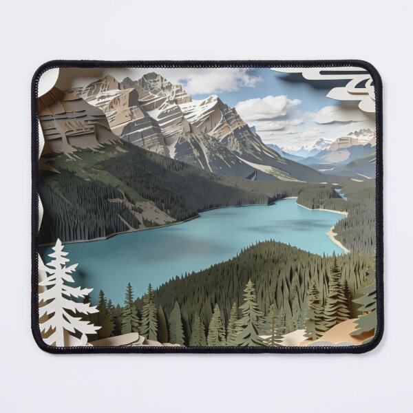 Item preview, 3D Paper Cut Mountain Landscape | Layered Turquoise Lake Art | Minimalist Shadow Box Nature Decor designed and sold by Cherrydora.
