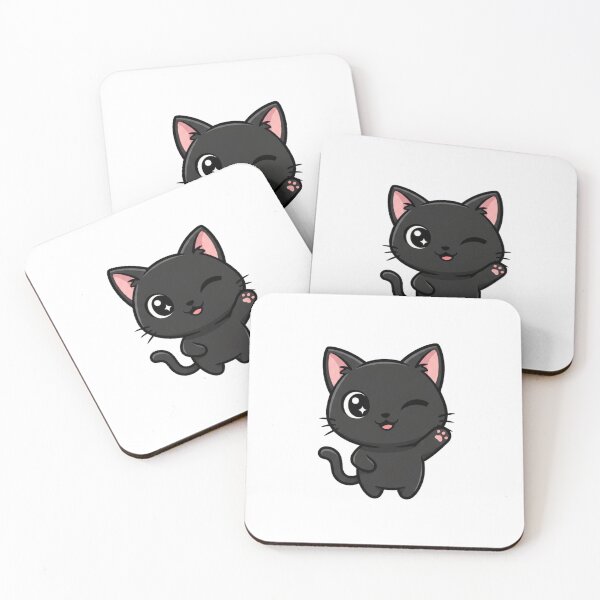 Item preview, Kawaii Black Cat Winking Cute Kitten Pink Paw Adorable Kitty designed and sold by ArtByYunus.