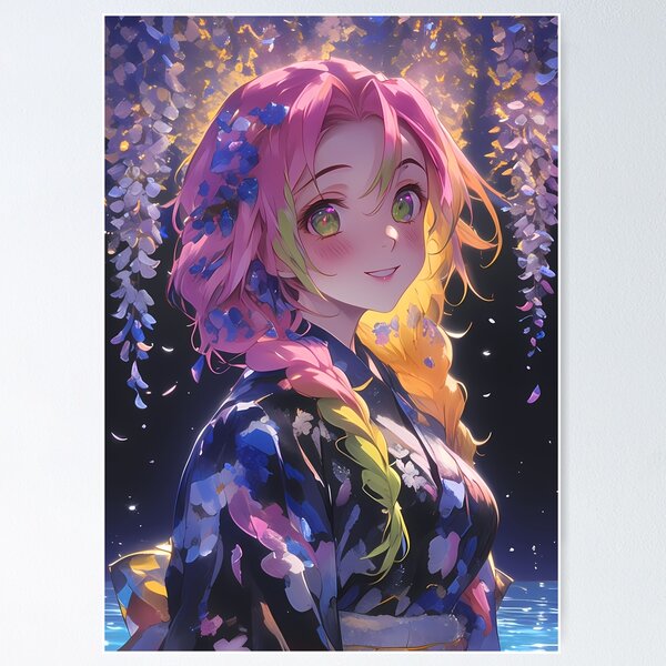 Item preview, Mitsuri Kanroji Demon Slayer Anime Girl Wisteria Blossom Glow Sakura Radiance designed and sold by thedarvills.