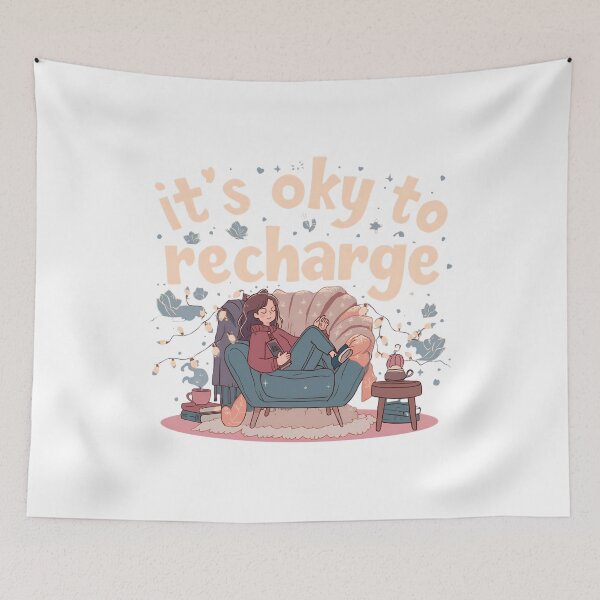 Item preview, It's Okay To Recharge | Cozy Self Care Chair & Tea Aesthetic designed and sold by Tiny Globe .