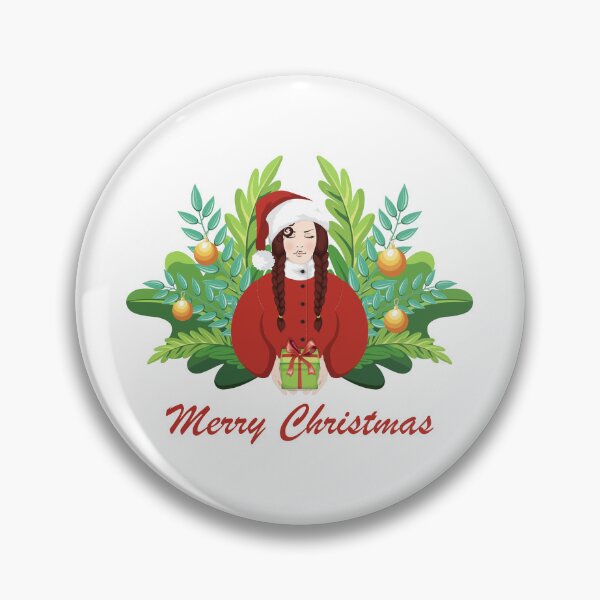 Item preview, Merry Christmas card, festive brunette Woman with braids in red Santa outfit offering a Gift, surrounded by Christmas greenery and Holiday decorations designed and sold by KosaUA.