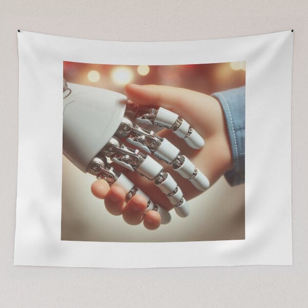 Item preview, Hands shake - Human & Robot Connection – Futuristic AI Hand Touch Artwork designed and sold by Dezien.