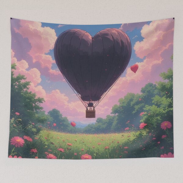Item preview, Heart-shaped balloon over a blooming flower field designed and sold by Mianku | Für das Leben.