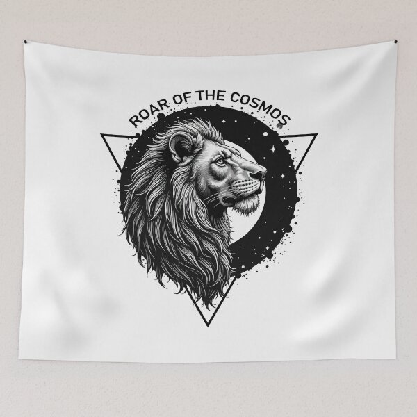 Item preview, Roar of the Cosmos Lion Cosmic Art T-Shirt  Black & White Space Illustration designed and sold by Design-Pro-21.