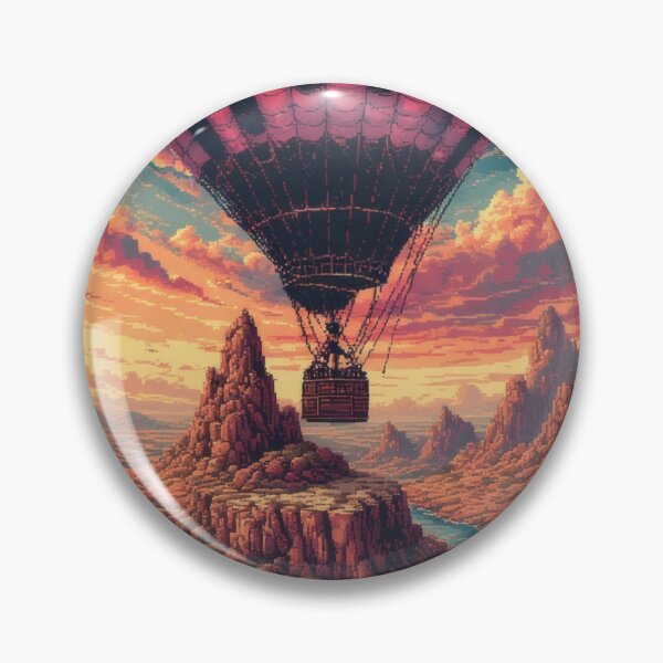 Artikelvorschau, Heißluftballon über pixeliger Canyonlandschaft entworfen und verkauft von Mianku | Für das Leben.