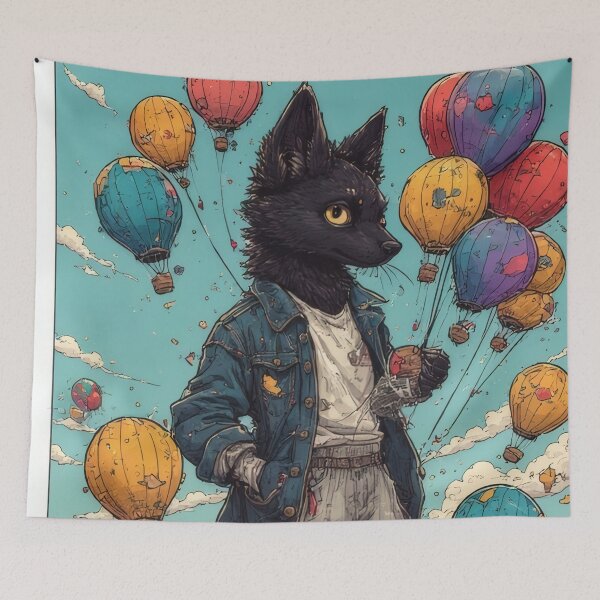 Item preview, Anthropomorphic wolf with balloons in the sky designed and sold by Mianku | Für das Leben.