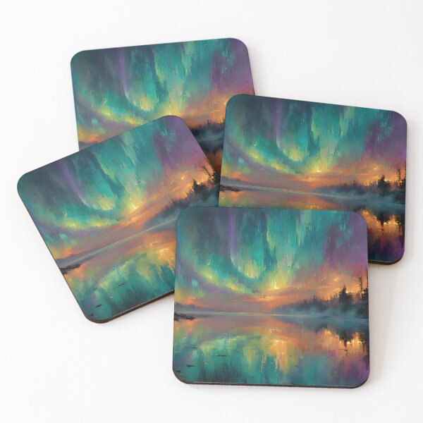 Item preview, Vibrant Aurora Borealis over Calm Lake, Panoramic Impressionist Scene designed and sold by daila70.