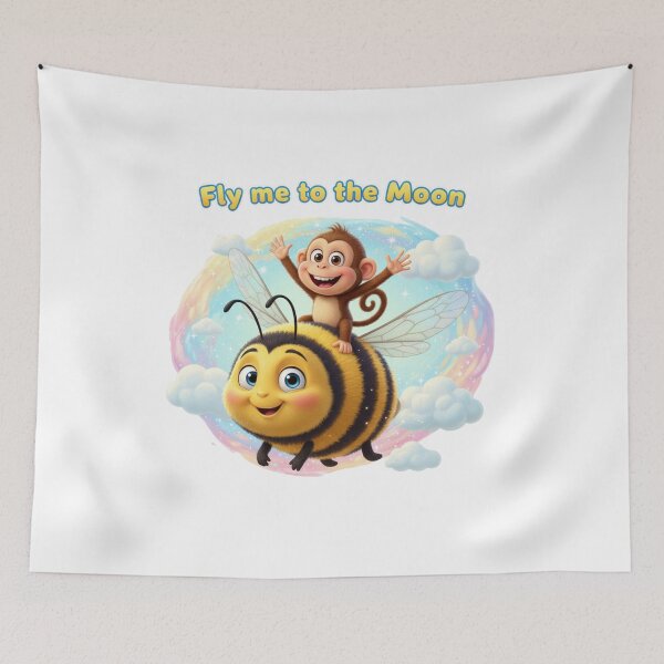 Item preview, Unisex Cartoon Flying Bee with Funny Monkey – Fly Me to the Moon designed and sold by Zippy Creation.