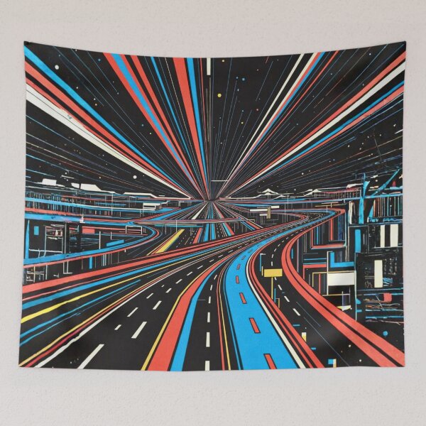 Item preview, Cosmic Hyperspace Highway | Retro Pop Art Cityscape Print | Trippy Psychedelic Warp Speed Poster designed and sold by DeluluWear.