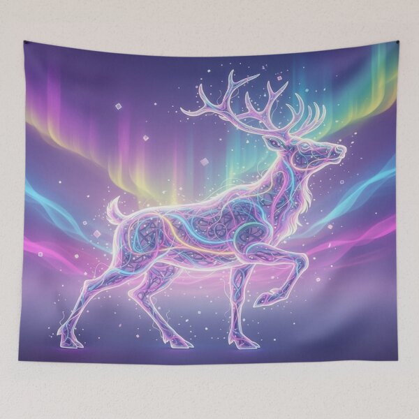 Item preview, Neon Glow Stag Aurora Borealis Fantasy Art designed and sold by Studio-DeLuz.