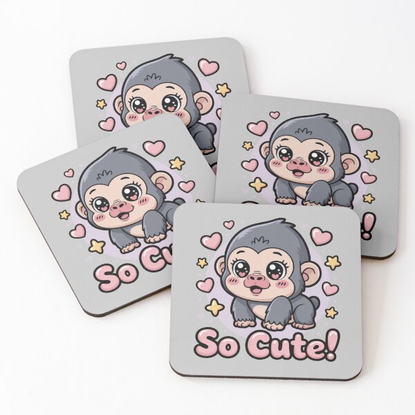 Item preview, Cute Baby Gorilla Illustration – Kawaii Monkey Art with “So Cute” Text designed and sold by Tidarat-27.
