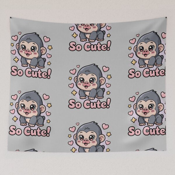 Item preview, Cute Baby Gorilla Illustration – Kawaii Monkey Art with “So Cute” Text designed and sold by Tidarat-27.