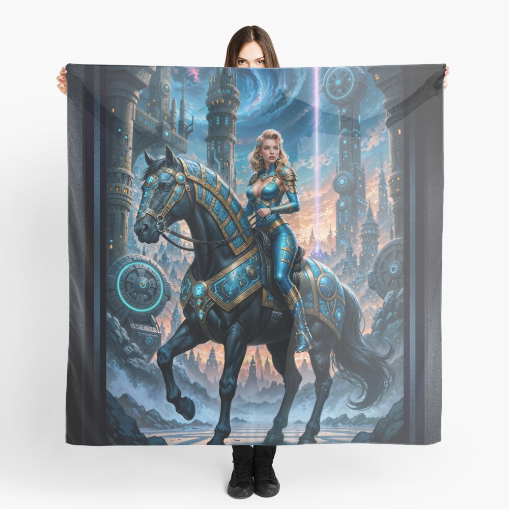 Mylara Wynthra Riding Nyxarion In Gryndorium AI Concept Art by Xzendor7 | An Enchanting Fantasy Realm 4 Mylara Wynthra Riding Nyxarion In Gryndorium Stunning AI Concept Art by Xzendor7 Decorative Art Print Scarf
