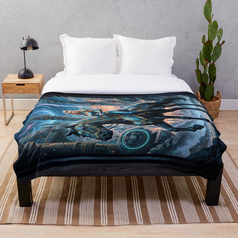 Mylara Wynthra Riding Nyxarion In Gryndorium AI Concept Art by Xzendor7 | An Enchanting Fantasy Realm 3 Mylara Wynthra Riding Nyxarion In Gryndorium Stunning AI Concept Art by Xzendor7 Decorative Art Print Throw Blanket