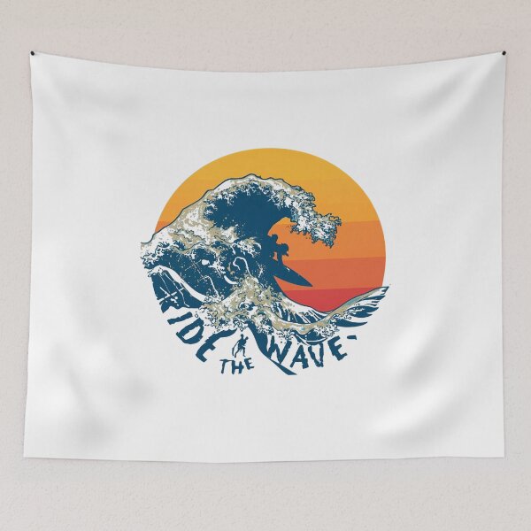 Item preview, Retro Surf Wave Sunset – Ride The Wave Vintage Surfing Design designed and sold by Kavya Art.