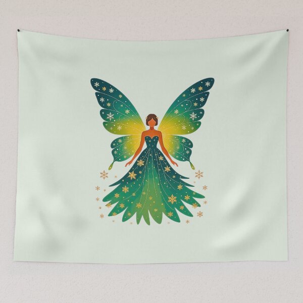 Item preview, Christmas Green Fairy Art – Festive Holiday Fantasy Illustration designed and sold by VibrArtco.