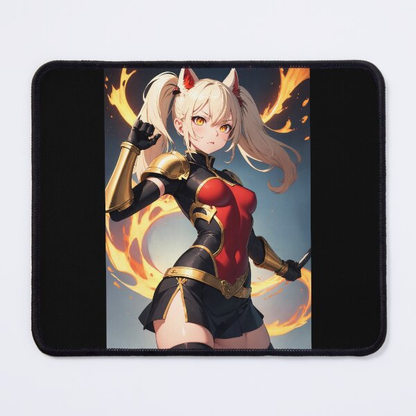 Item preview, Fierce Neko Warrior Pin-Up: Sugasuda Nodiri in Red and Gold designed and sold by iloveanimechibi.