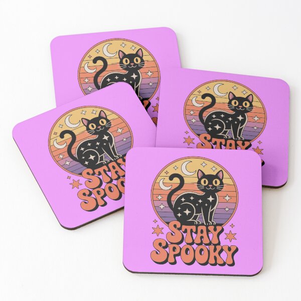 Item preview, Stay Spooky – Retro 70s Black Cat Halloween Badge designed and sold by TeeVibeHaus.