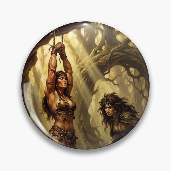 Artikelvorschau, Die Zauberin und Weise Frau verhört eine barbarische Kriegerin in Defiance – Illustration im Fantasy-Kunststil entworfen und verkauft von Vintage Designs +.