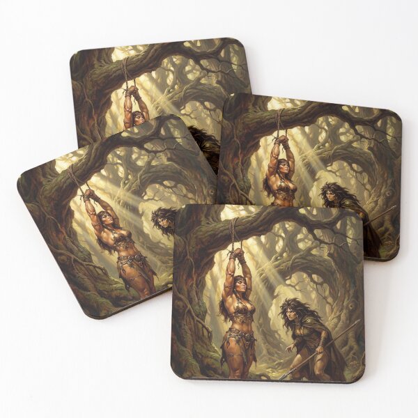 Item preview, The Wizard Wise Woman Interrogation of a Barbarian warrior woman in Defiance illustration fantasy art style designed and sold by Vintage Designs +.