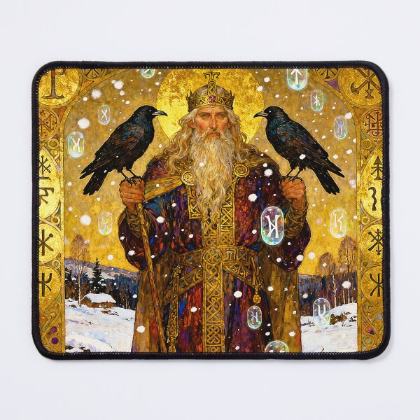Item preview, Odin and the Ravens of Winter | Norse Mythology Fantasy Art Print designed and sold by Stoneflower-Art.