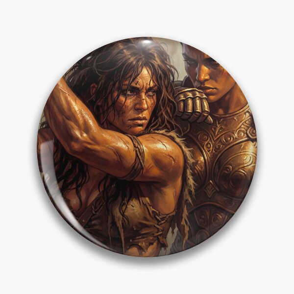 Artikelvorschau, Amazonen verhören eine barbarische Kriegerin in Defiance-Illustrationen im Fantasy-Kunststil entworfen und verkauft von Vintage Designs +.