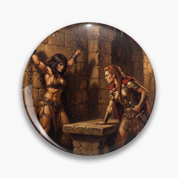 Artikelvorschau, Amazonen verhören eine barbarische Kriegerin in Defiance-Illustrationen im Fantasy-Kunststil entworfen und verkauft von Vintage Designs +.