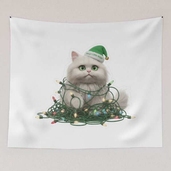 Item preview, Fluffy Cat Little Helper | Tangles in Christmas Lights designed and sold by Rosuma Designs.