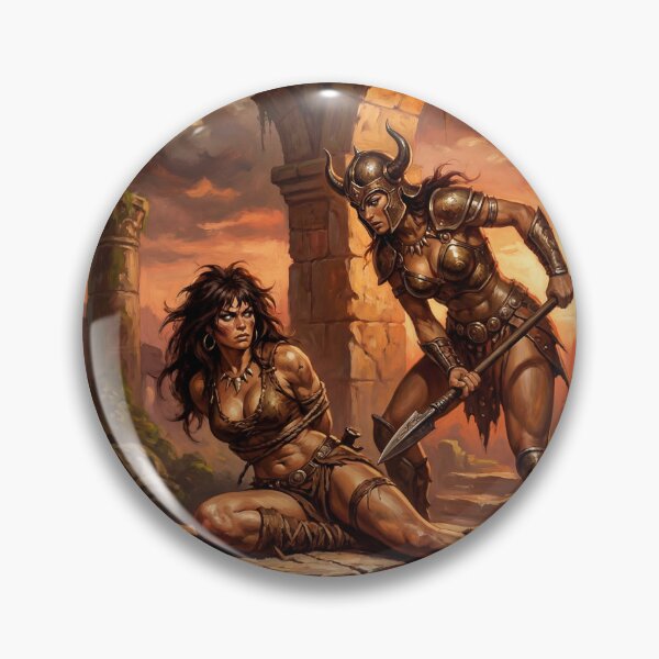 Artikelvorschau, Amazonen verhören eine barbarische Kriegerin in Defiance-Illustrationen im Fantasy-Kunststil entworfen und verkauft von Vintage Designs +.