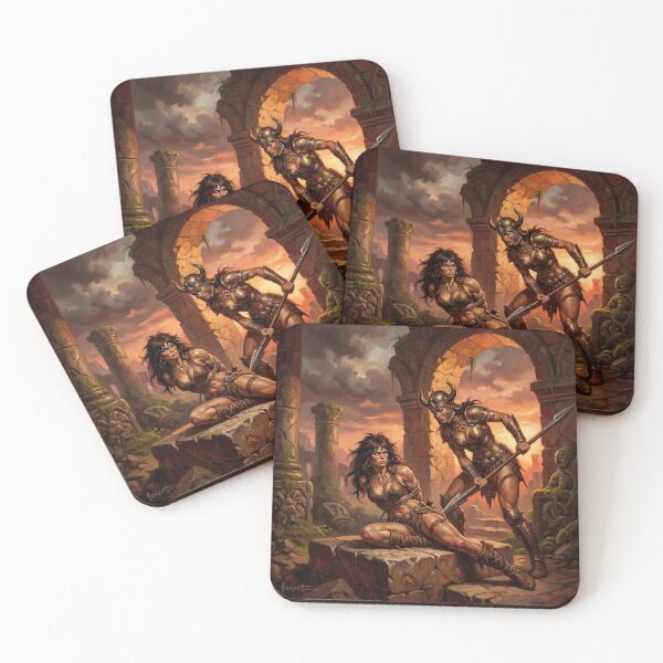 Item preview, Amazon Interrogation of a Barbarian warrior woman in Defiance illustration fantasy art style designed and sold by Vintage Designs +.