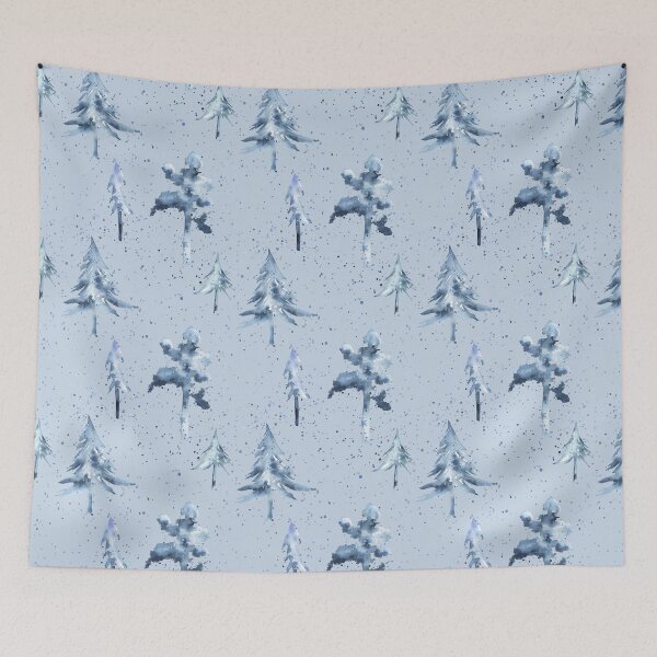 Item preview, Watercolor Snowy Trees Pattern on Pastel Blue designed and sold by Flowersforbear.