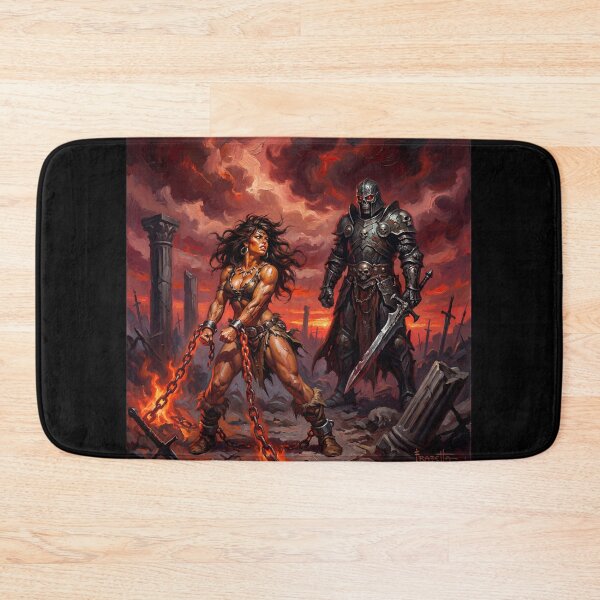 Item preview, Barbarian Woman captured by the Dark Knight illustration fantasy art style designed and sold by Vintage Designs +.