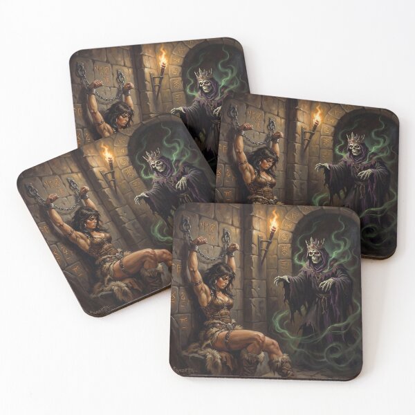 Item preview,  Barbarian Woman captured by the Evil Lich  illustration fantasy art style designed and sold by Vintage Designs +.