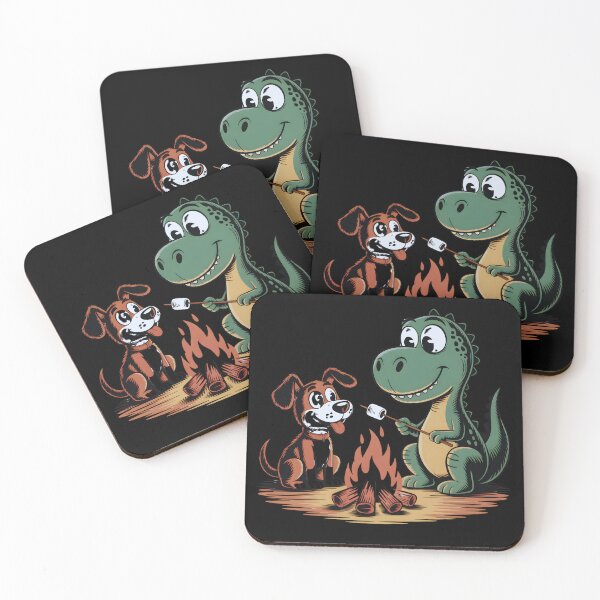Item preview, Cute Dinosaur Roasting Marshmallows with Dog Funny Campfire Cartoon designed and sold by Nacerdigital.