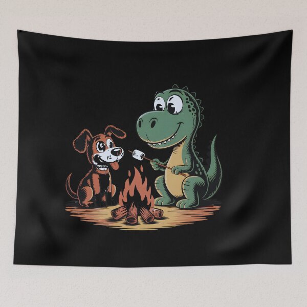Item preview, Cute Dinosaur Roasting Marshmallows with Dog Funny Campfire Cartoon designed and sold by Nacerdigital.