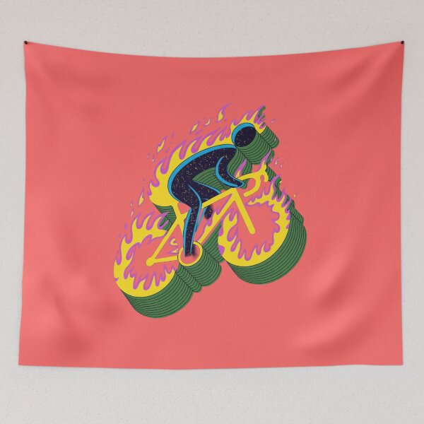 Item preview, Fiery Cycling Cartoon Poster – Dynamic Flame Art with 3D Extrusion Look designed and sold by TeeVibeHaus.