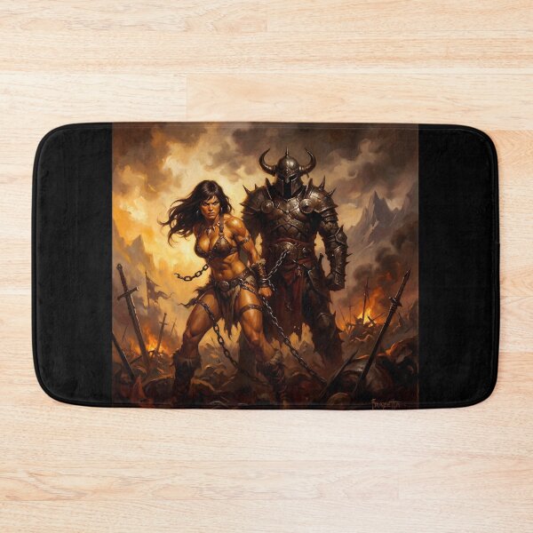 Item preview, Barbarian Woman captured by the Dark Knight illustration fantasy art style designed and sold by Vintage Designs +.