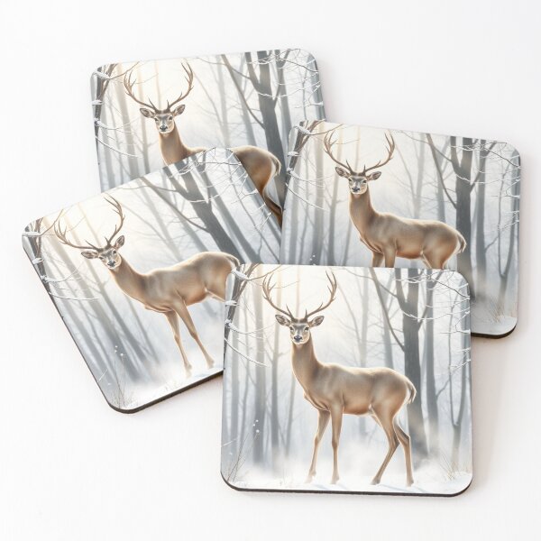 Item preview, Deer in a Misty Winter Forest designed and sold by HappySproutArt.