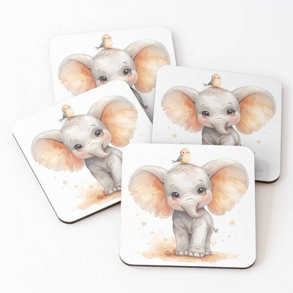 Item preview, Adorable Baby Elephant with Tiny Bird, Premium Nursery Art designed and sold by Moodune.