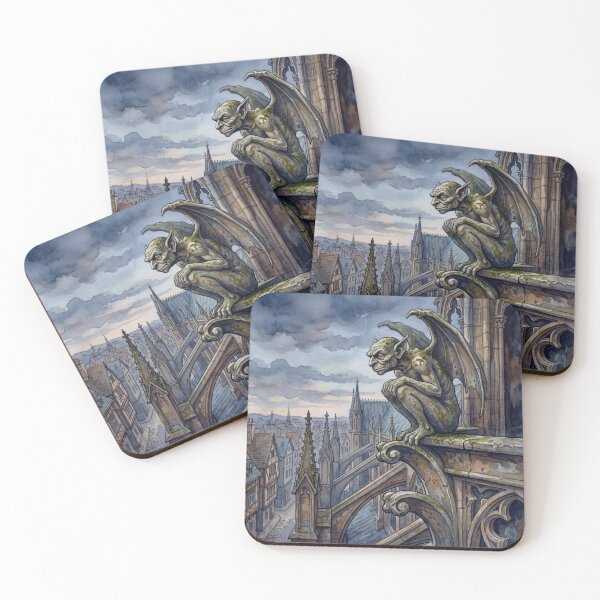 Item preview, Gargoyle creature of folklore watercolor artwork illustration designed and sold by Vintage Designs +.