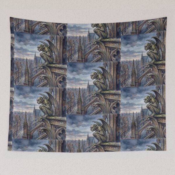 Item preview, Gargoyle creature of folklore watercolor artwork illustration designed and sold by Vintage Designs +.