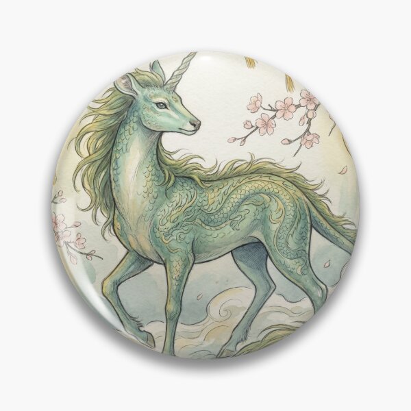 Item preview, Qilin creature of folklore watercolor artwork illustration designed and sold by Vintage Designs +.